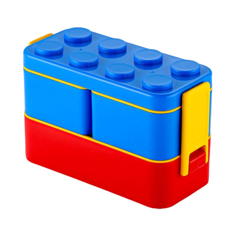 Creative Double-Layer Student Building Blocks Lunch Box Office Worker Compartment Lunch Bento Box Kids Food Container with Cutlery