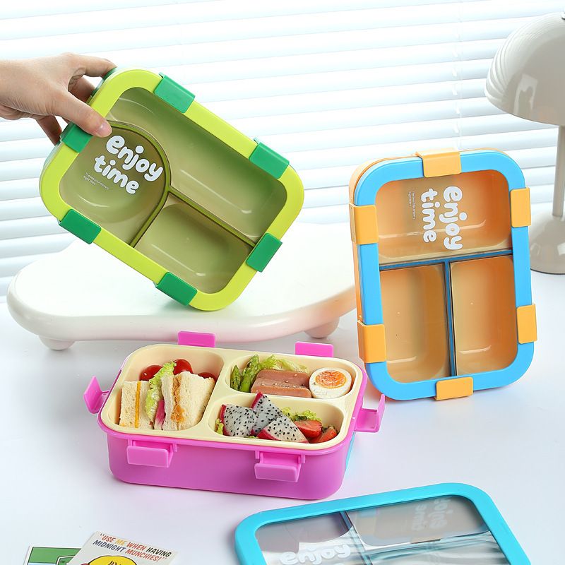 Minimalist Student Large Capacity Compartment Plastic Lunch Box Office Worker Portable Takeout Bento Box Microwave Safe Heating