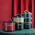 New Stainless Steel Round Lunch Box Double-Layer Student Plastic Bento Box Multi-Layer Lunch Box Portable