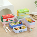 Cartoon Double-Layer Kids Compartment Plastic Buckle Lunch Box Student Lunch Bento Box with Lid Microwave Heating Food Container