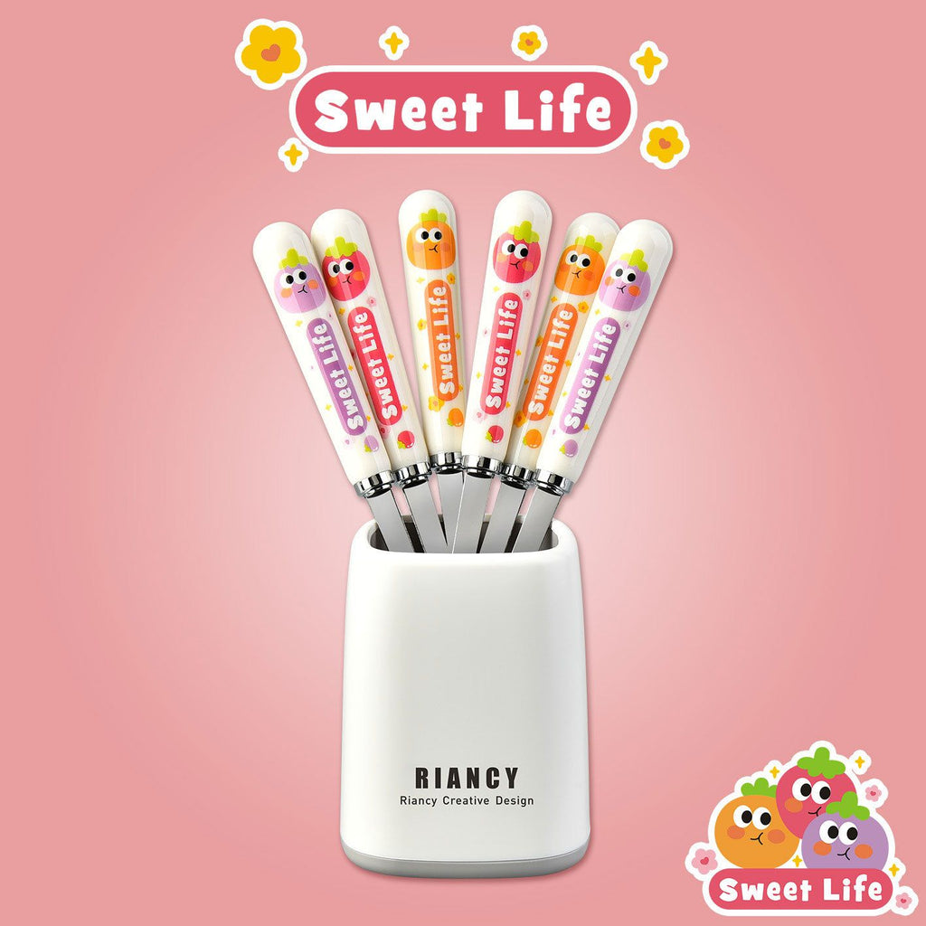Stylish Cartoon Household Stainless Steel Fruit Fork 6-Piece Set Restaurant Dessert Cake Dessert Small Fork Gift