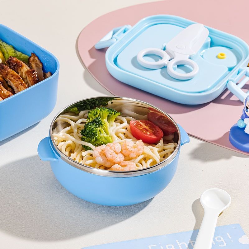Cartoon 304 Stainless Steel Kids Baby Food Bowl Portable Removable Baby Feeding Tableware Set Eating Bowl with Lid