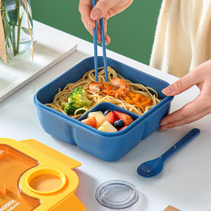 Student Korean Style Compartment Plastic Lunch Box Office Worker Lunch Bento Box Travel Food Container with Cutlery