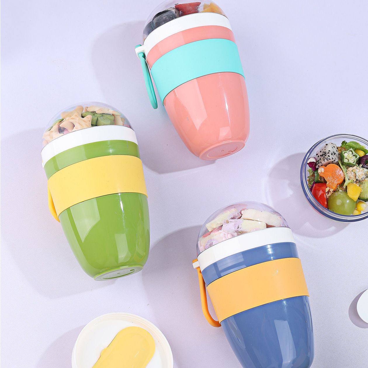 Vaso de plástico para sopa al por mayor, con tapa para oficina y viajes