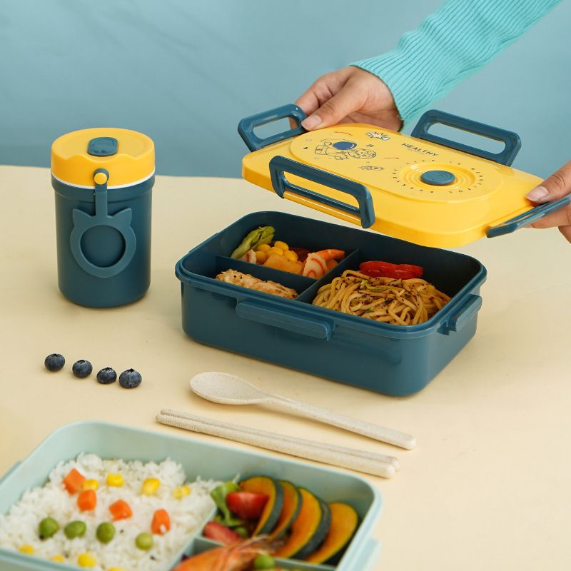 Cartoon Kids Compartment Lunch Box Student Lunch Bento Box Microwave Safe Heating Food Container