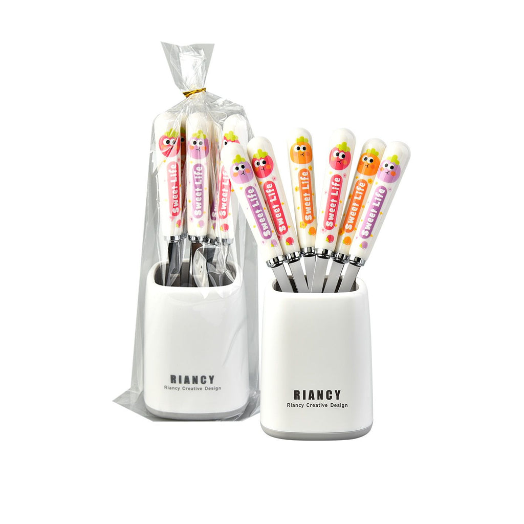 Stylish Cartoon Household Stainless Steel Fruit Fork 6-Piece Set Restaurant Dessert Cake Dessert Small Fork Gift