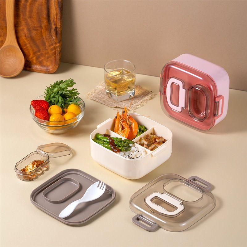 Japanese Style Square Student Square Compartment Lunch Box Office Worker Lunch Bento Box Microwave Safe Heating Food Container