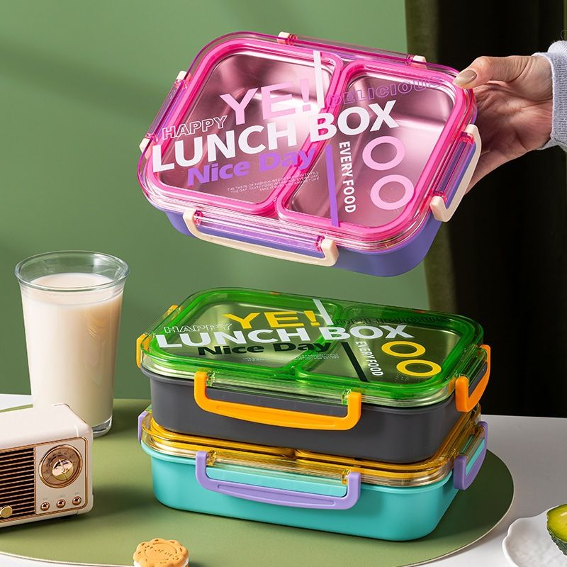 Office Worker 304 Stainless Steel Compartment Lunch Box Student Cafeteria Takeout Lunch Box Buckle Bento Box Large Capacity