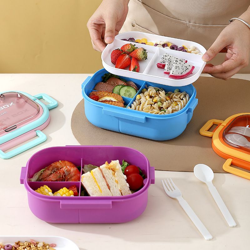 INS Style Student Compartment Lunch Box Office Worker PP Bento Box Food Container with Cutlery