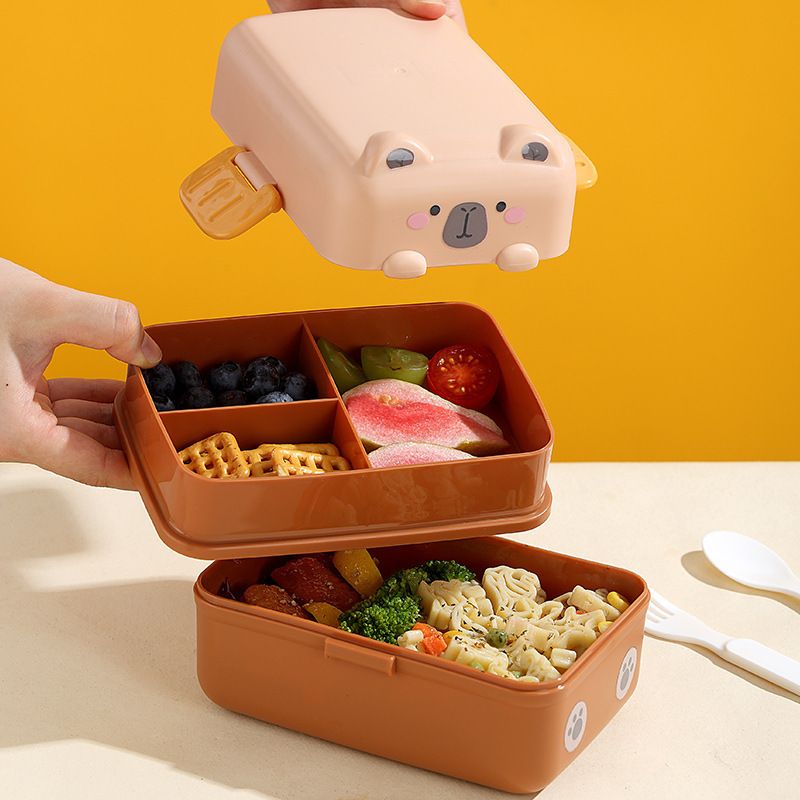 Creative Cartoon Double-Layer Student Compartment Lunch Box Kids Portable Snack Food Container Office Worker Lunch Box with Lid