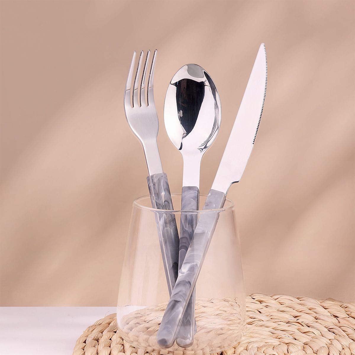 New Steak Knife and Fork Small Knife, Fork and Spoon Marble Pattern Spoon and Fork Stainless Steel Tableware Set