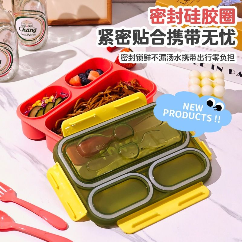 Student Plastic PP Lunch Box with Cutlery Office Worker Portable Lunch Bento Box Microwave Safe