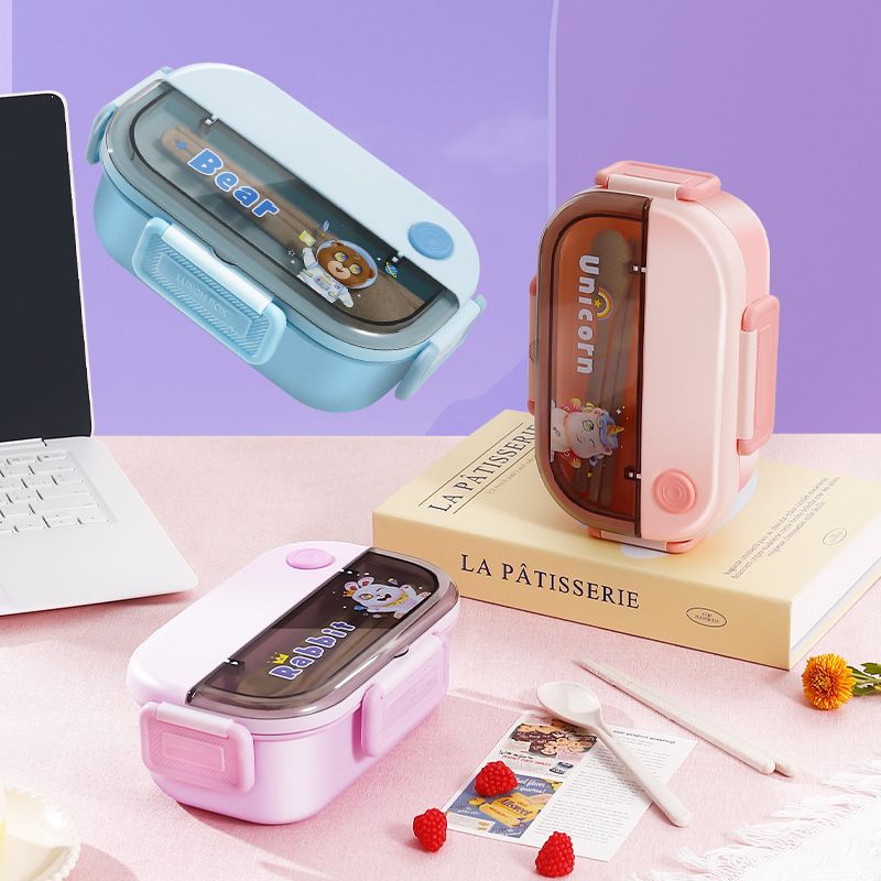 Cartoon Student 304 Stainless Steel Compartment Lunch Box Dorm Cafeteria Takeout Food Container Light Bento Lunch Box with Lid