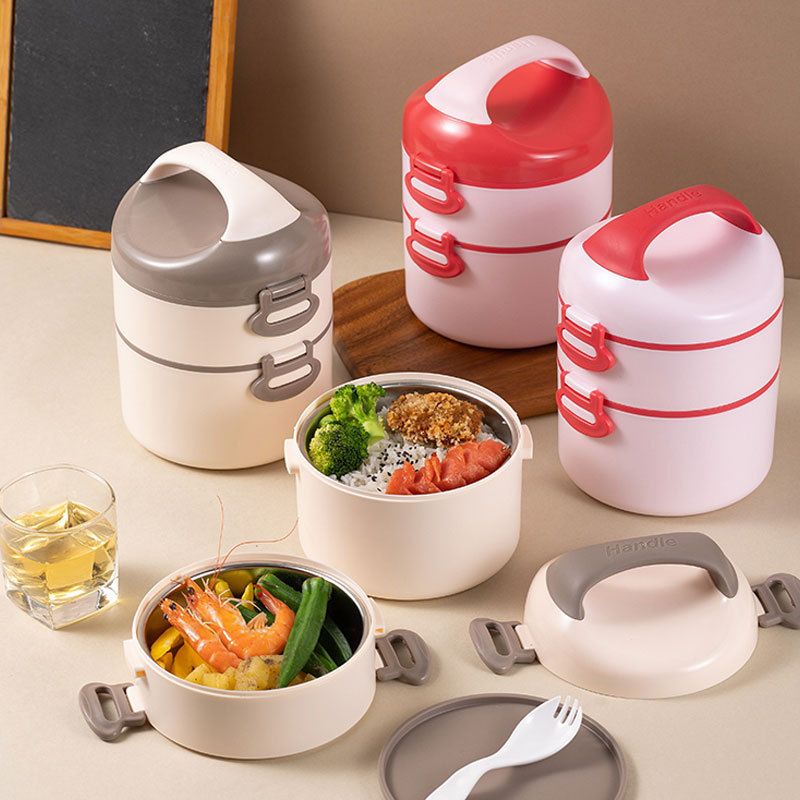 Student Dorm 304 Stainless Steel Single/Double Layer Round Bucket Lunch Box Office Worker Cafeteria Takeout Lunch Bento Box