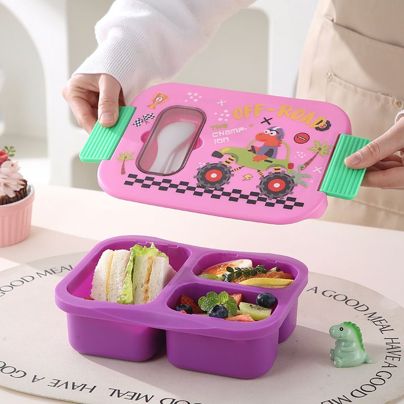 Cartoon Plastic Compartment Student Lunch Box Microwave Safe Lunch Bento Box Takeout Portable Dessert Food Container