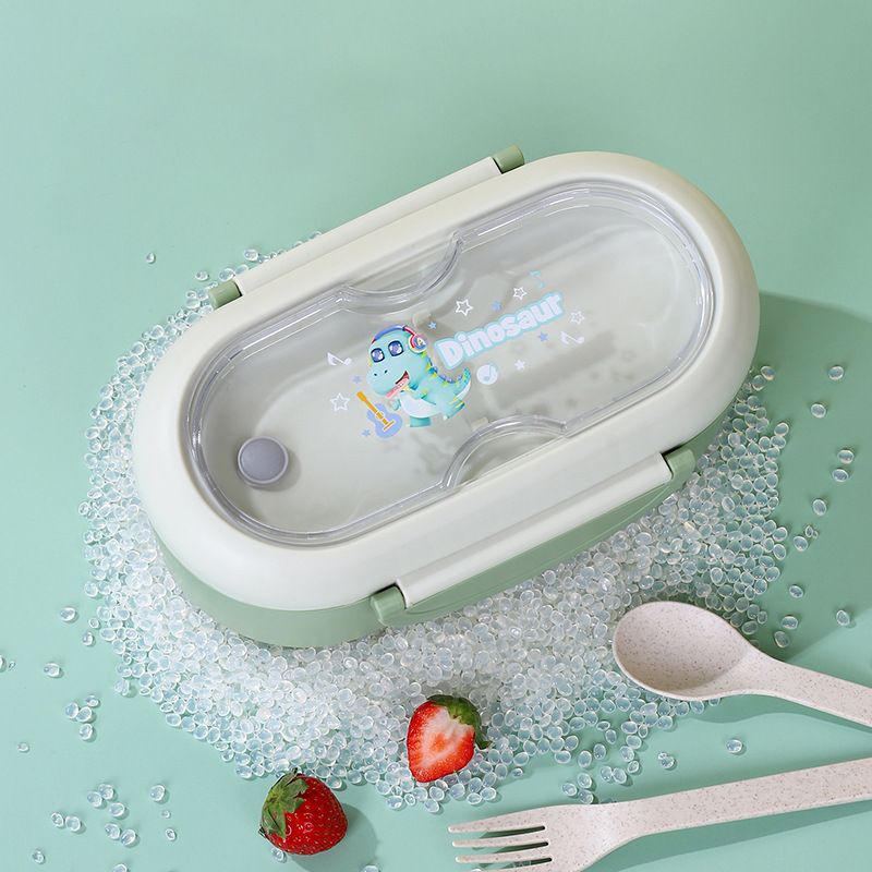 Minimalist Cartoon Plastic Compartment Lunch Box with Cutlery Student Microwave Safe Bento Box Buckle Food Container