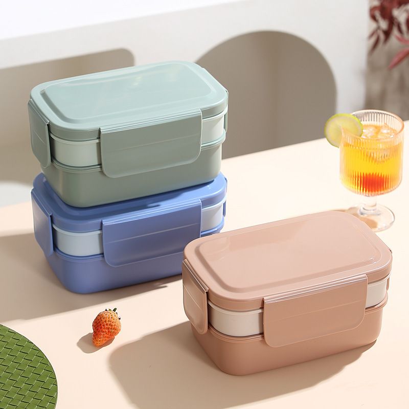 Minimalist Double-Layer Large Capacity Student Compartment Lunch Box Office Worker Portable Food Container Lunch Bento Box Microwave Safe