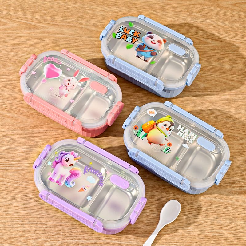 Student Cartoon 304 Stainless Steel Compartment Lunch Box Office Worker Lunch Bento Box Dorm Cafeteria Takeout Food Container