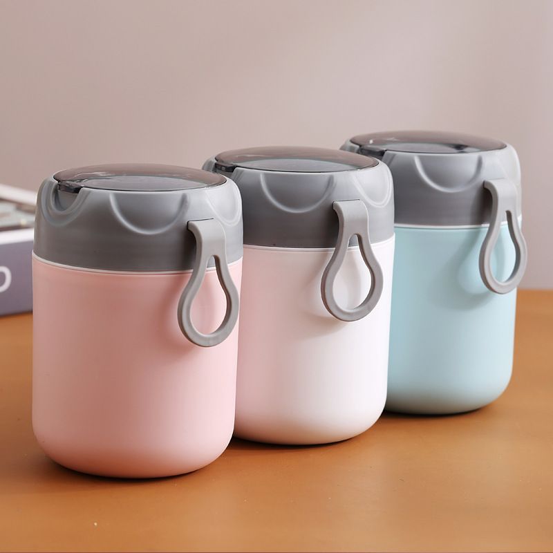 304 Stainless Steel Soup Cup Student Cereal Milk Cup with Lid Spoon Office Worker Portable Outdoor Breakfast Cup Porridge Jar