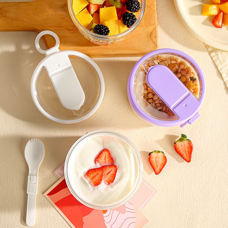 INS Style Macaron Student Transparent Oatmeal Cup Yogurt Cup Girls Portable Milkshake Cup Breakfast Cup Salad Bowl