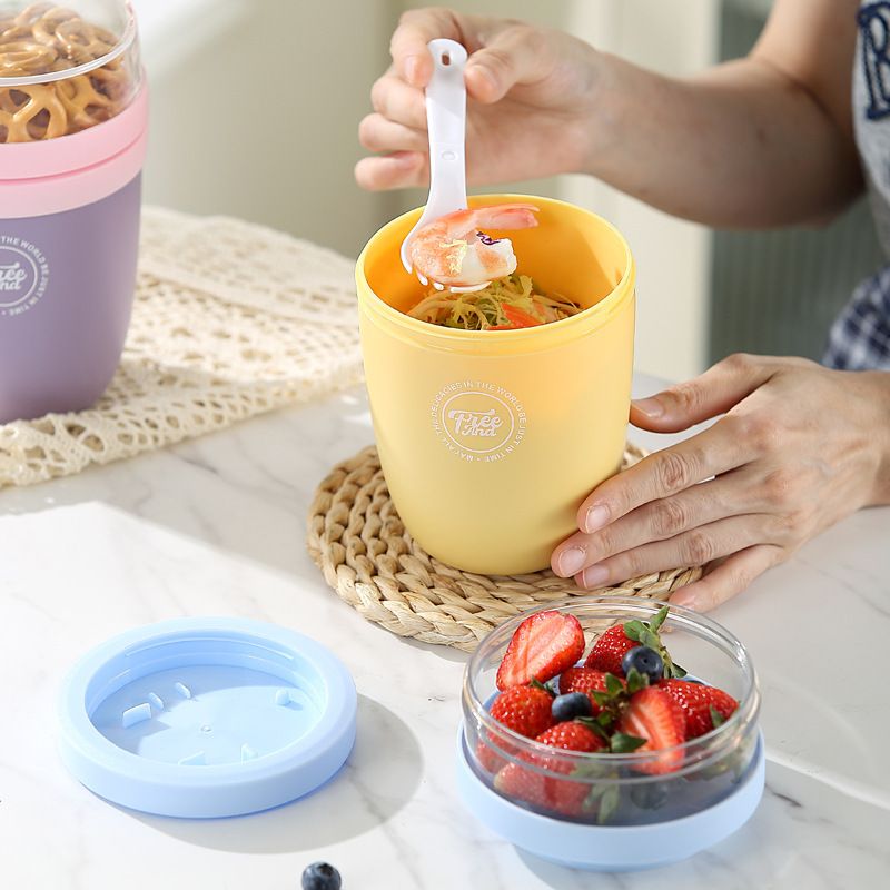 Stylish Student Portable Breakfast Cup Milk Cup Girls Travel Picnic Salad Cup with Lid