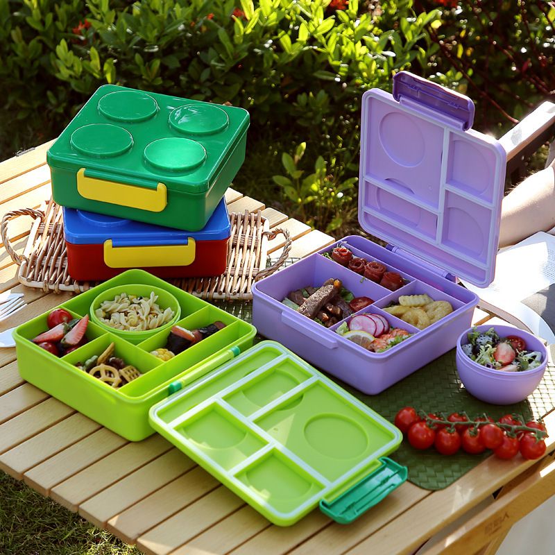 Creative Student Square Building Blocks Lunch Box Portable Lunch Bento Box Large Capacity Travel Camping Food Container