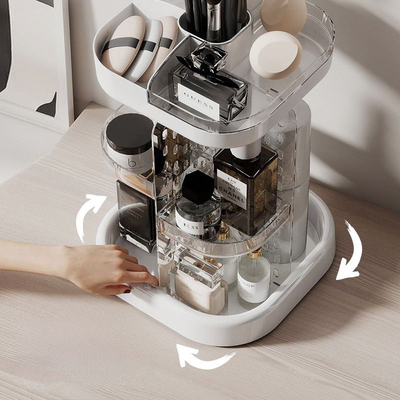 Rotating Cosmetic Storage Box Transparent Acrylic Storage Turntable Desktop Vanity Skincare Lipstick Organizer Rack
