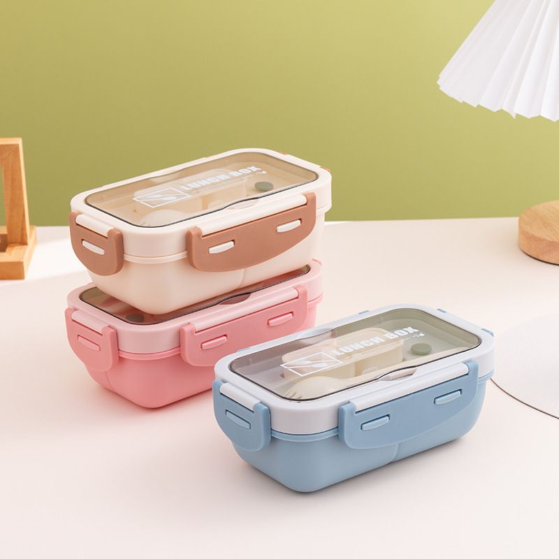 Japanese Style Minimalist Student Compartment Lunch Box Office Worker Lunch Bento Box Microwave Safe Heating with Cutlery Sauce Box