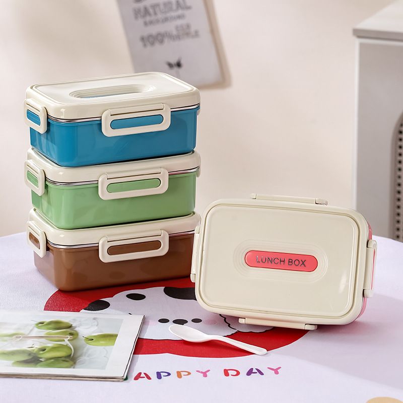Minimalist Student Compartment 304 Stainless Steel Lunch Box Office Worker Portable Cafeteria Takeout Lunch Bento Box with Cutlery
