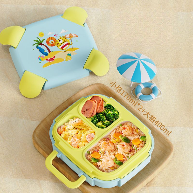 Student Cartoon Portable Compartment Lunch Box Kids Portable Travel Lunch Bento Box Microwave Safe Heating