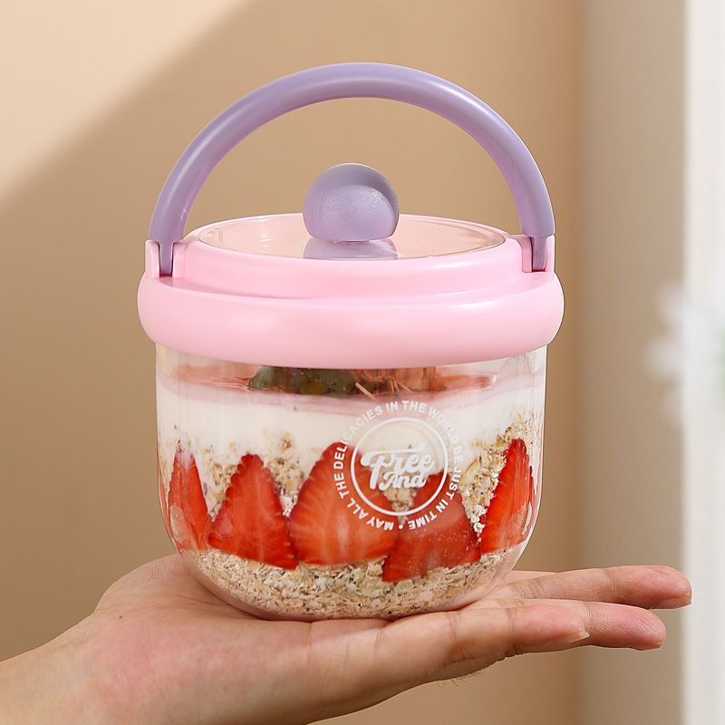 Stylish Student Breakfast Cup Transparent with Lid Spoon Cereal Cup Office Worker Portable Salad Cup