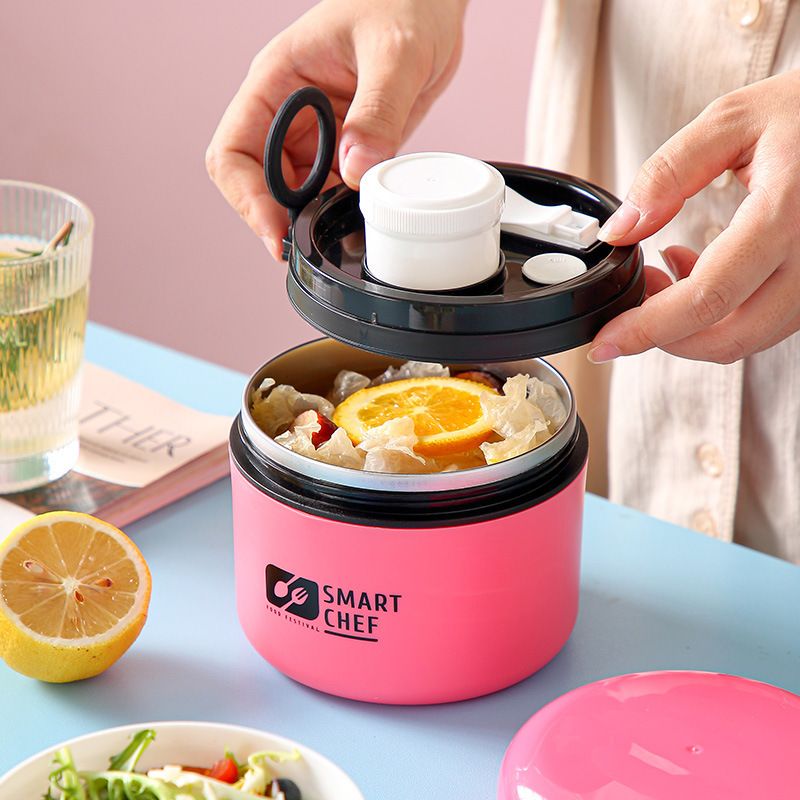 Minimalist 304 Stainless Steel Student Round Lunch Box with Lid Sauce Box Office Worker Light Lunch Bento Box