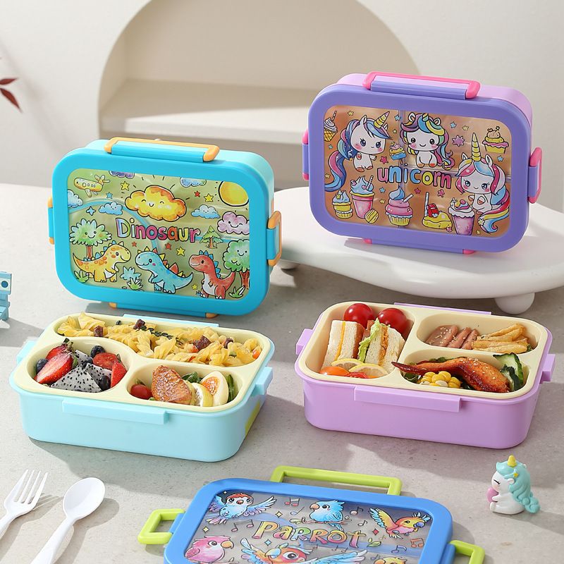 Kids Cartoon Plastic PP Compartment Lunch Box Student Lunch Bento Box Portable Food Container with Spoon and Fork