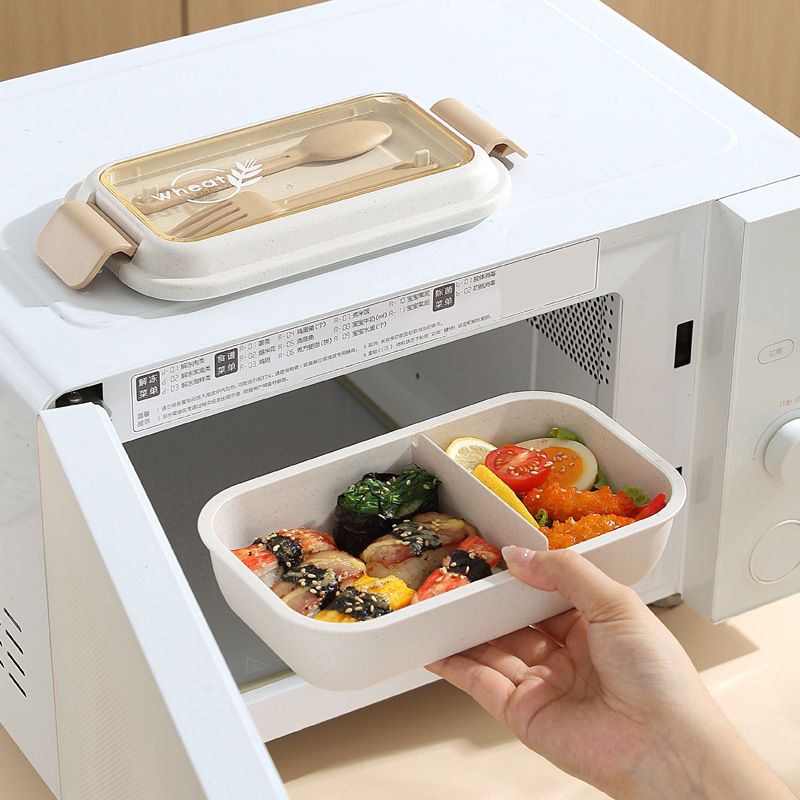 Student Japanese Style Wheat Lunch Box Microwave Safe Heating Office Worker Lunch Bento Box with Cutlery Water Cup Set