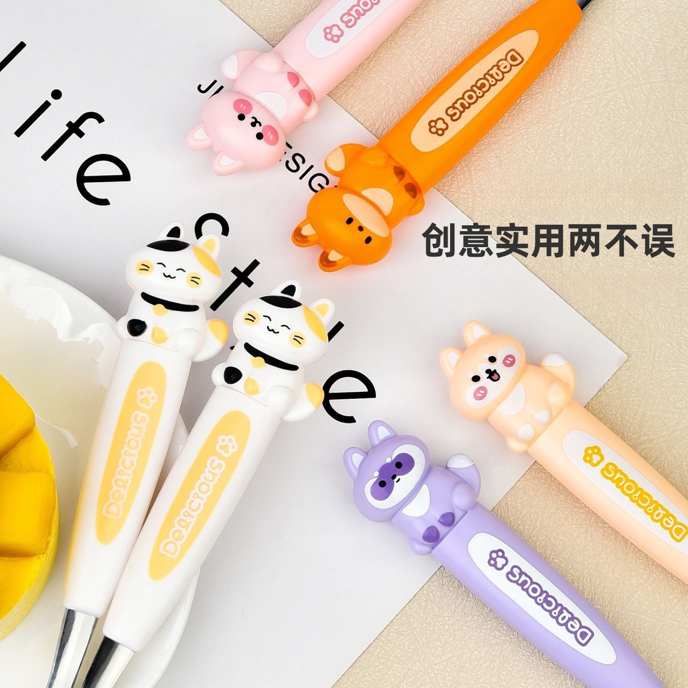 Cartoon Kitten Little Bear Kids Tableware Spoon and Fork Set Creative Gift Box Eating Stainless Steel Travel Portable Pack