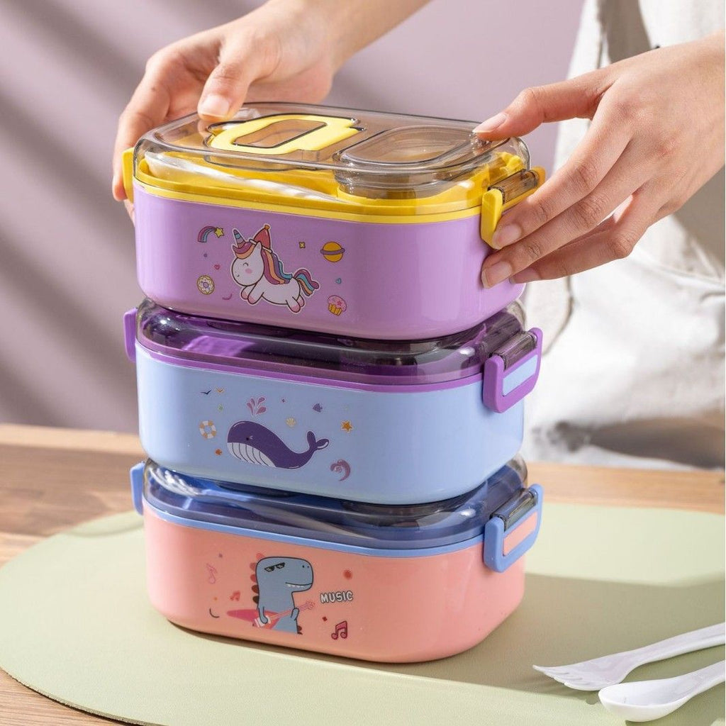 Cartoon Student Single/Double Layer Plastic PP Lunch Box with Lid Lunch Bento Box Kids Portable Food Container Sauce Box