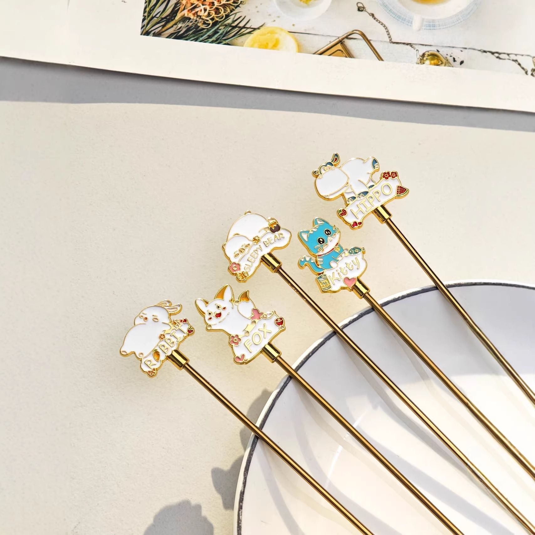 Cartoon Kids 304 Stainless Steel Spoon Zinc Alloy Cake Popsicle Long Ice Spoon Japanese Style Stirring Spoon Dessert Spoon