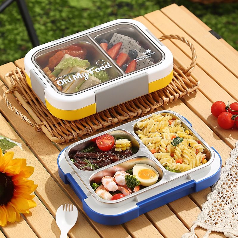 Student Compartment 304 Stainless Steel Lunch Box Office Worker Minimalist Portable Food Container Buckle Lunch Box
