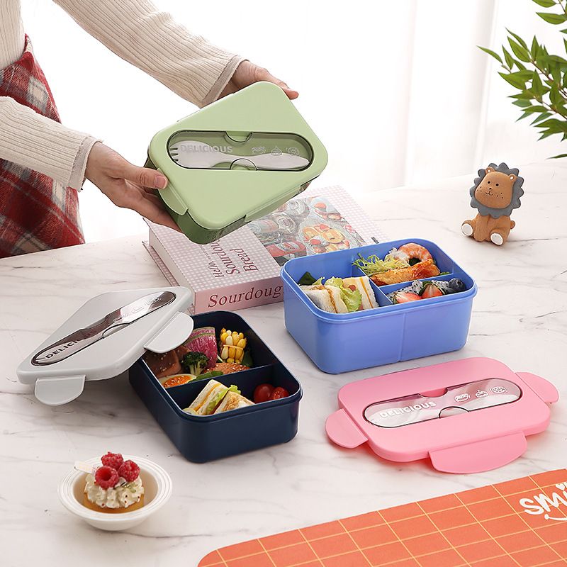 Office Worker Compartment Plastic Lunch Box Student Minimalist Lunch Bento Box Food Container Water Cup Set with Lid