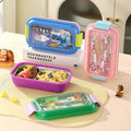 Kids Cartoon Plastic Compartment Lunch Box Dessert Food Container Student Lunch Bento Box with Lid Tableware Spoon and Fork