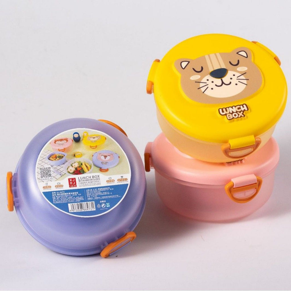 Student Cartoon Square Transparent Plastic Lunch Box with Bowl Kids Spring Outing Picnic Bento Food Container