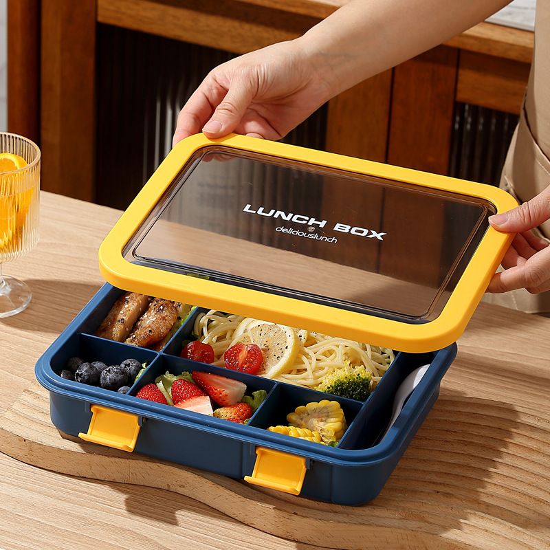 Student Large Capacity Rectangular Compartment Lunch Box Office Worker Microwave Safe Bento Box with Lid Tableware