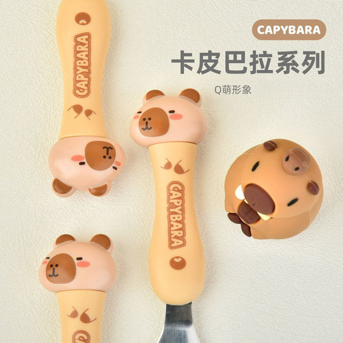 Cartoon 304 Stainless Steel Kids Tableware Eating Spoon Baby Feeding Spoon Student Portable Storage Single Pack