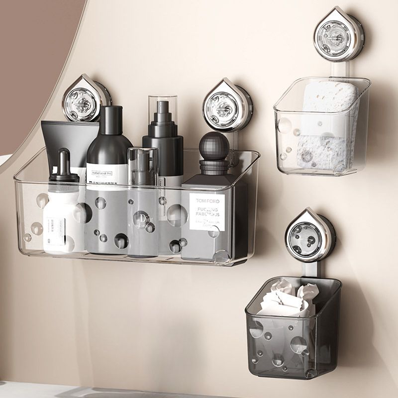 Creative Bathroom Light Luxury Suction Organizer Rack Cosmetics Storage Basket Restroom Draining No-Drill Wall-Mounted
