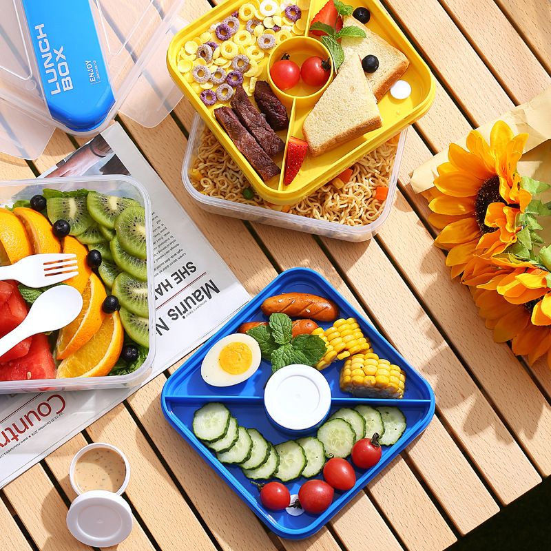 Japanese Style Student Compartment Lunch Box Microwave Safe Heating Portable Lunch Bento Box Sauce Box Food Container