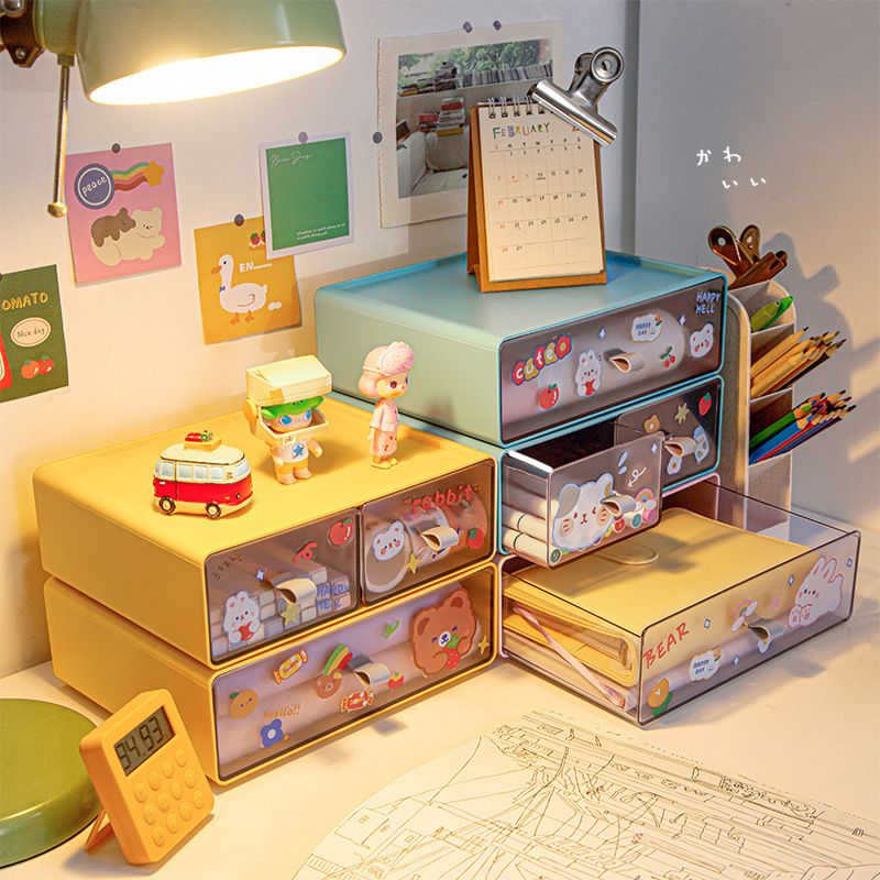 Student INS Transparent Drawer-Type Desktop Perler Beads Storage Box Office Desk Stationery Storage Cabinet Organizer Rack