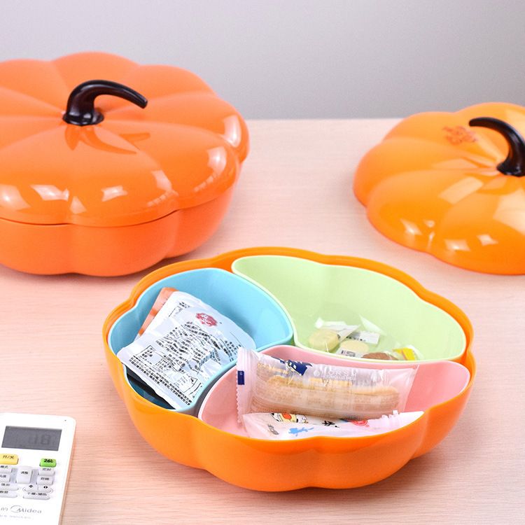 Creative Pumpkin Shape Compartment Snack Nut Storage Box with Lid Household Living Room Sunflower Seeds Walnuts Candy Box