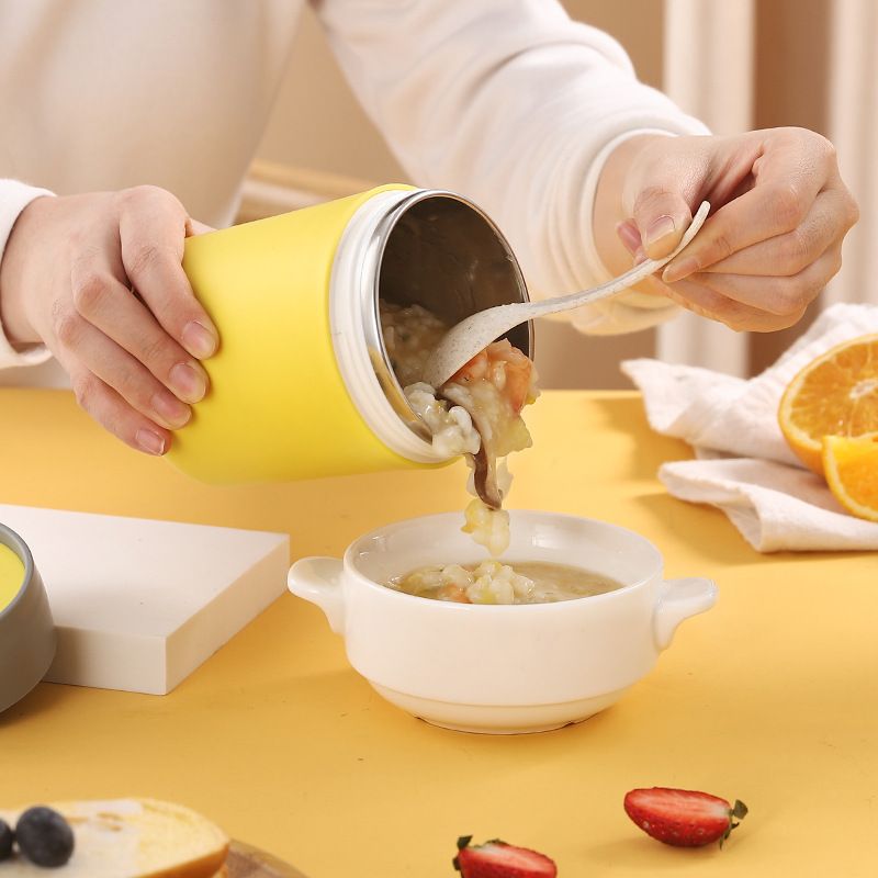 Student 304 Stainless Steel Cereal Cup Office Worker Soup Cup and Porridge Jar Bento Gift with Cutlery Wholesale