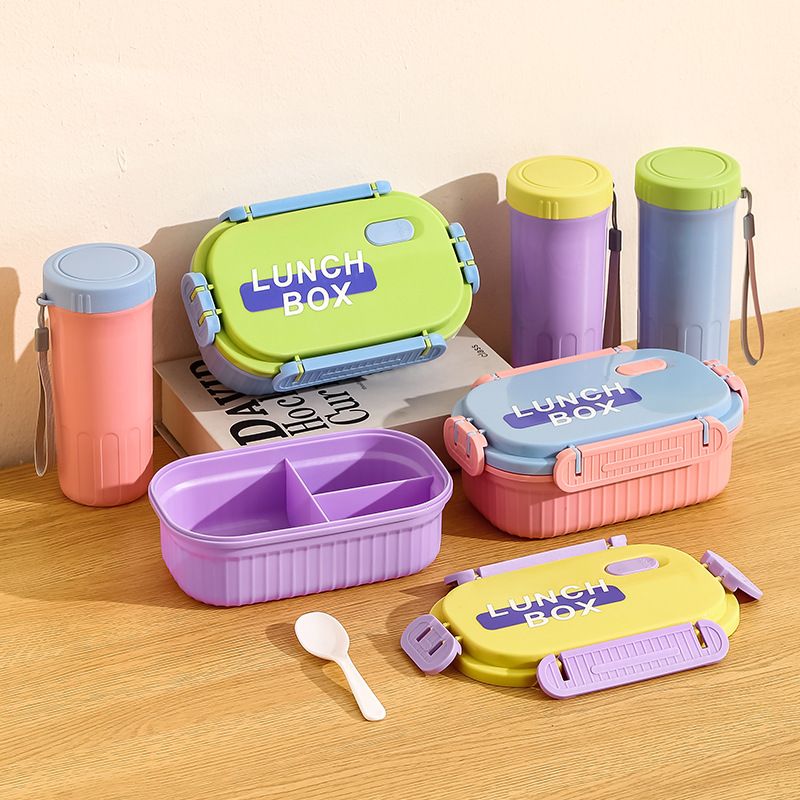 Minimalist Student 304 Stainless Steel Buckle Compartment Lunch Box Adult Lunch Bento Box with Lid Double-Layer Food Container
