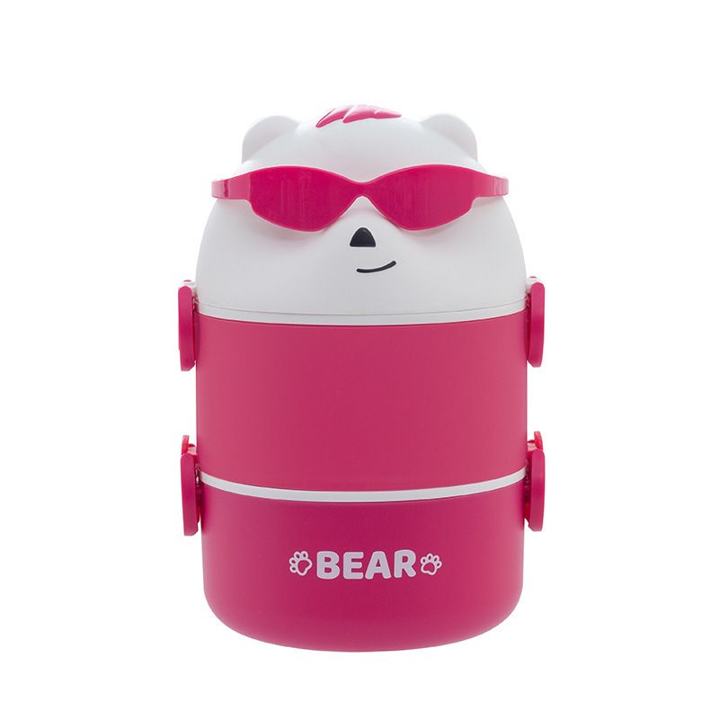 Creative Student Round Bucket Lunch Box Kids Plastic Portable Double-Layer Lunch Bento Box with Cutlery